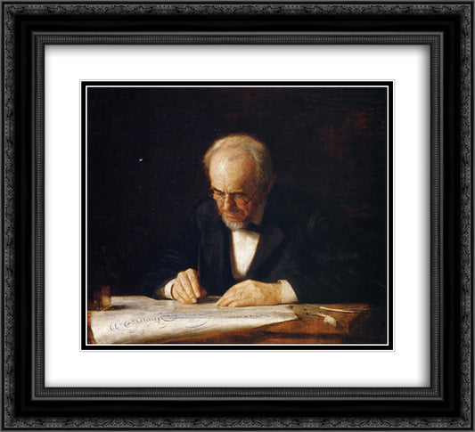 The Writing Master (Benjamin Eakins) 22x20 Black Ornate Wood Framed Art Print Poster with Double Matting by Eakins, Thomas