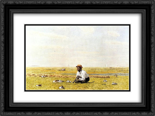 Whistling for Plover 24x18 Black Ornate Wood Framed Art Print Poster with Double Matting by Eakins, Thomas