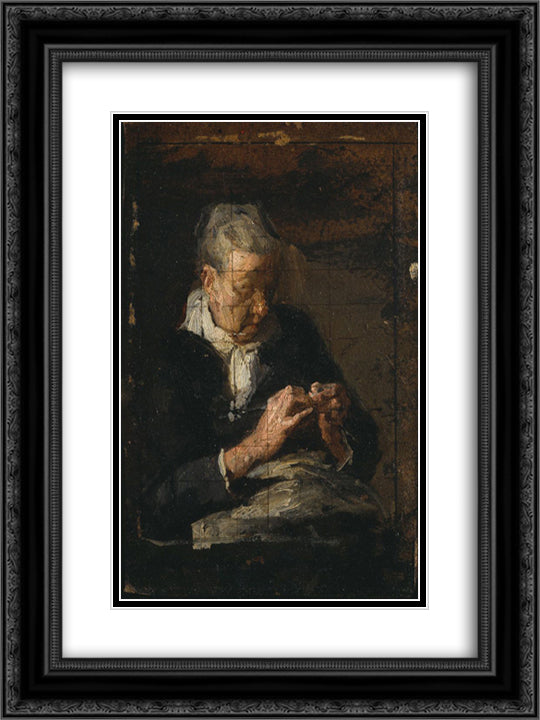 Woman Knitting 18x24 Black Ornate Wood Framed Art Print Poster with Double Matting by Eakins, Thomas