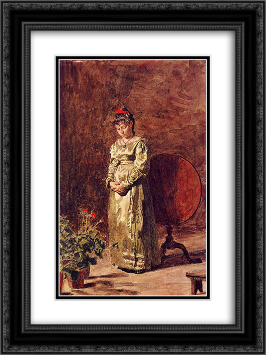 Young Girl Meditating 18x24 Black Ornate Wood Framed Art Print Poster with Double Matting by Eakins, Thomas
