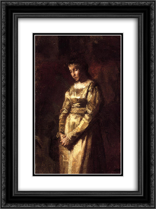 Young Girl Meditating (study) 18x24 Black Ornate Wood Framed Art Print Poster with Double Matting by Eakins, Thomas