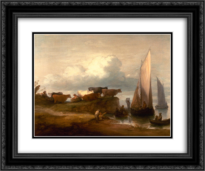 A Coastal Landscape 24x20 Black Ornate Wood Framed Art Print Poster with Double Matting by Gainsborough, Thomas