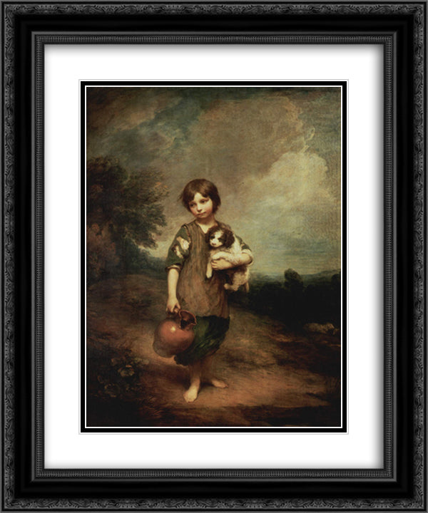 A peasant girl with dog and jug 20x24 Black Ornate Wood Framed Art Print Poster with Double Matting by Gainsborough, Thomas