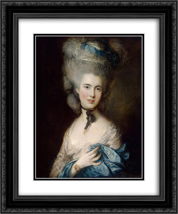 A Woman in Blue (Portrait of the Duchess of Beaufort) 20x24 Black Ornate Wood Framed Art Print Poster with Double Matting by Gainsborough, Thomas