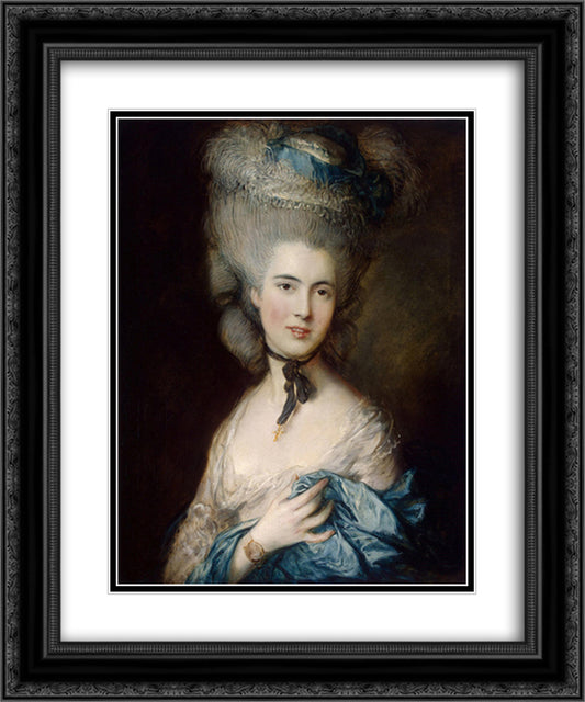 A Woman in Blue (Portrait of the Duchess of Beaufort) 20x24 Black Ornate Wood Framed Art Print Poster with Double Matting by Gainsborough, Thomas