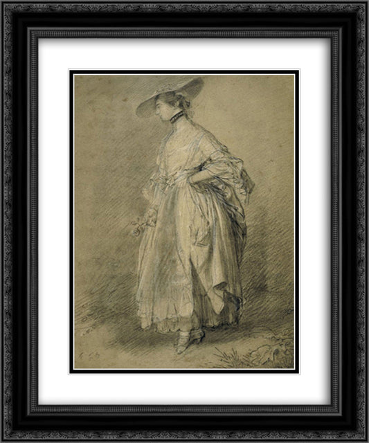 A woman with a rose 20x24 Black Ornate Wood Framed Art Print Poster with Double Matting by Gainsborough, Thomas