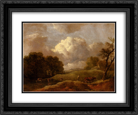 An Extensive Landscape With Cattle And A Drover 24x20 Black Ornate Wood Framed Art Print Poster with Double Matting by Gainsborough, Thomas