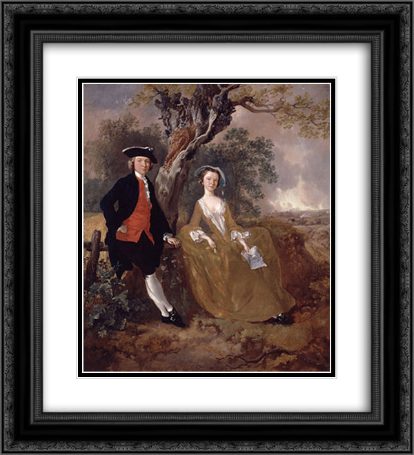 An Unknown Couple in a Landscape 20x22 Black Ornate Wood Framed Art Print Poster with Double Matting by Gainsborough, Thomas