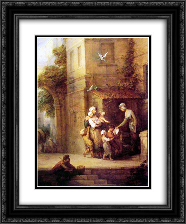 Charity relieving Distress 20x24 Black Ornate Wood Framed Art Print Poster with Double Matting by Gainsborough, Thomas