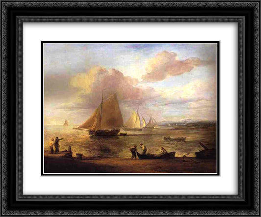 Coastal Scene, a Calm 24x20 Black Ornate Wood Framed Art Print Poster with Double Matting by Gainsborough, Thomas