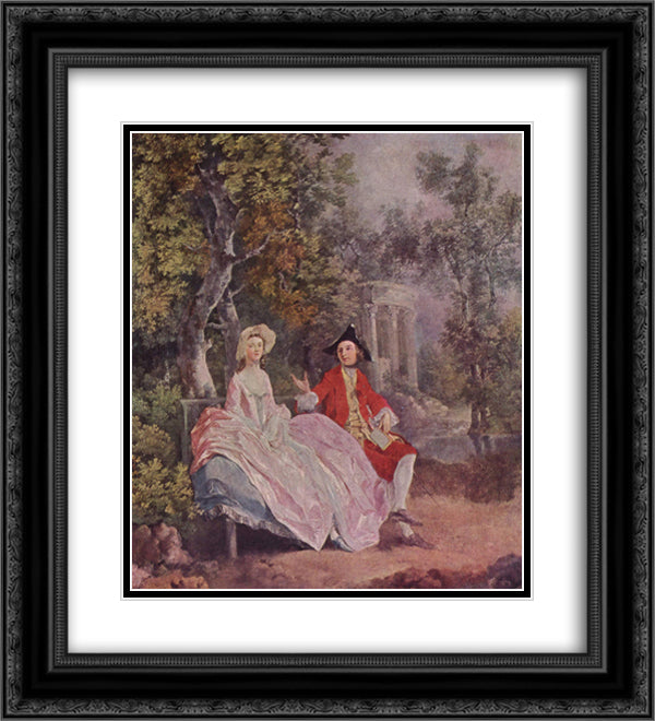 Conversation in a Park 20x22 Black Ornate Wood Framed Art Print Poster with Double Matting by Gainsborough, Thomas