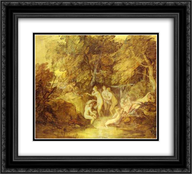 Diana and Actaeon 22x20 Black Ornate Wood Framed Art Print Poster with Double Matting by Gainsborough, Thomas