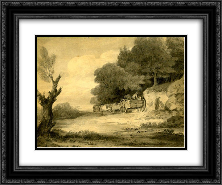 Figures with cart at roadside 24x20 Black Ornate Wood Framed Art Print Poster with Double Matting by Gainsborough, Thomas