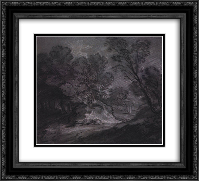 Forest landsape with mountain 22x20 Black Ornate Wood Framed Art Print Poster with Double Matting by Gainsborough, Thomas