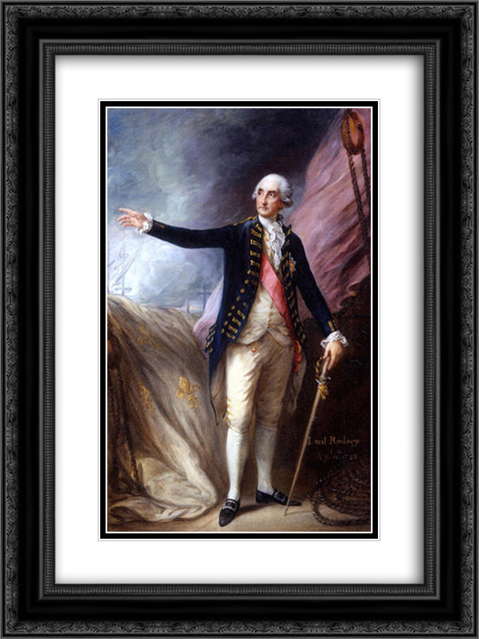George Brydges Rodney, Admiral of the White 18x24 Black Ornate Wood Framed Art Print Poster with Double Matting by Gainsborough, Thomas