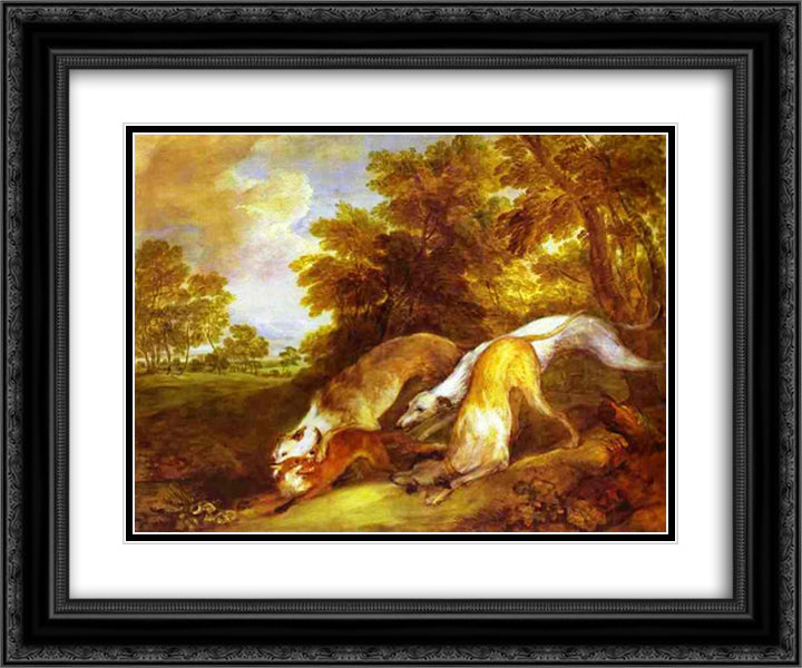 Greyhounds coursing a fox 24x20 Black Ornate Wood Framed Art Print Poster with Double Matting by Gainsborough, Thomas