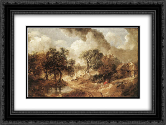 Landscape in Suffolk 24x18 Black Ornate Wood Framed Art Print Poster with Double Matting by Gainsborough, Thomas