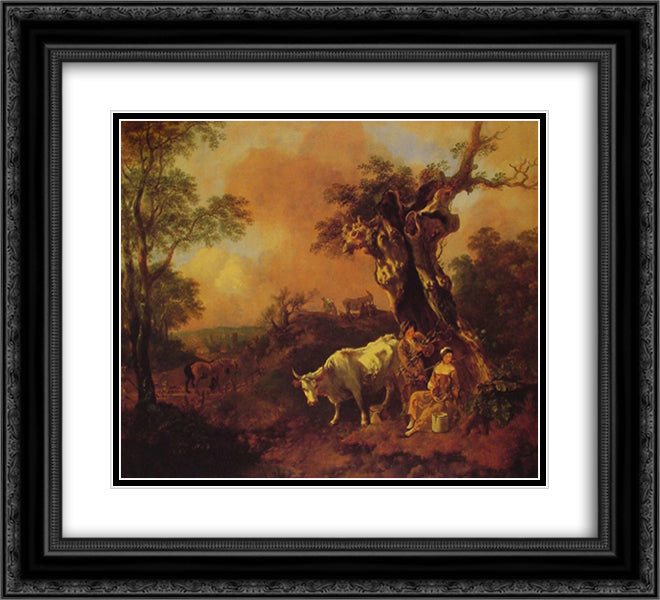 Landscape with a Woodcutter and Milkmaid 22x20 Black Ornate Wood Framed Art Print Poster with Double Matting by Gainsborough, Thomas