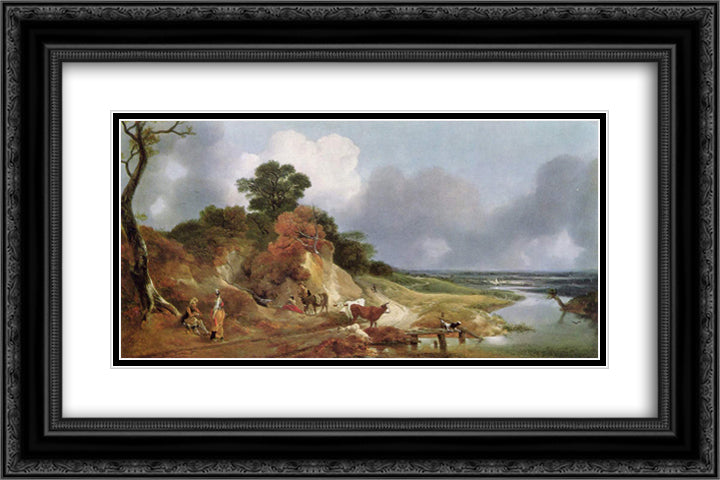 Landscape with the village Cornard 24x16 Black Ornate Wood Framed Art Print Poster with Double Matting by Gainsborough, Thomas