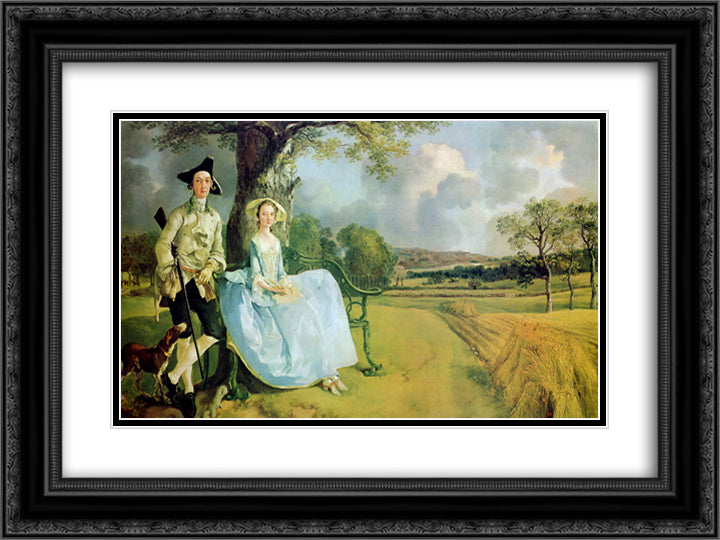 Mr. and Mrs. Andrews 24x18 Black Ornate Wood Framed Art Print Poster with Double Matting by Gainsborough, Thomas