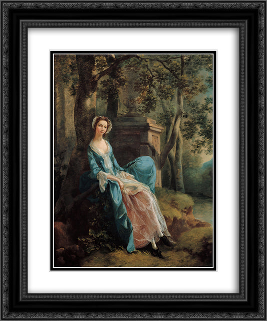 Portrait of a Woman (possibly of the Lloyd Family) 20x24 Black Ornate Wood Framed Art Print Poster with Double Matting by Gainsborough, Thomas