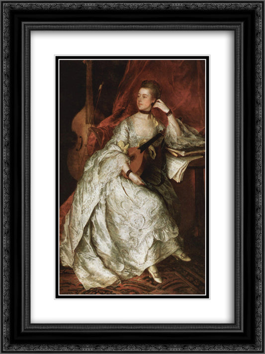 Portrait of Ann Ford (later Mrs. Thicknesse) 18x24 Black Ornate Wood Framed Art Print Poster with Double Matting by Gainsborough, Thomas