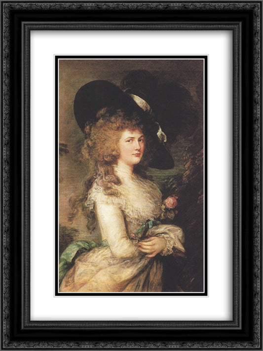 Portrait of Georgiana, Duchess of Devonshire 18x24 Black Ornate Wood Framed Art Print Poster with Double Matting by Gainsborough, Thomas