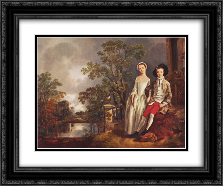 Portrait of Heneage Lloyd and his Sister, Lucy 24x20 Black Ornate Wood Framed Art Print Poster with Double Matting by Gainsborough, Thomas