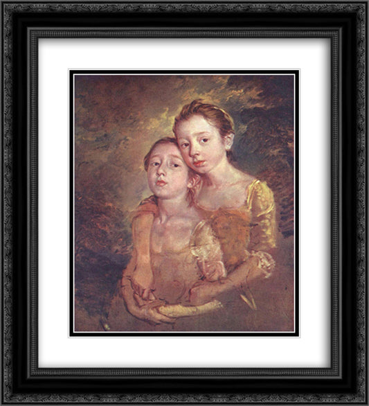 Portrait of the artist's daughter with a cat 20x22 Black Ornate Wood Framed Art Print Poster with Double Matting by Gainsborough, Thomas