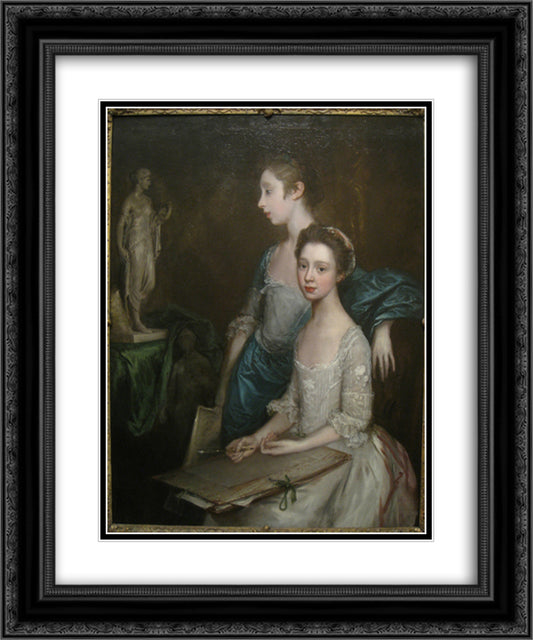 Portrait of the Artist's Daughters 20x24 Black Ornate Wood Framed Art Print Poster with Double Matting by Gainsborough, Thomas