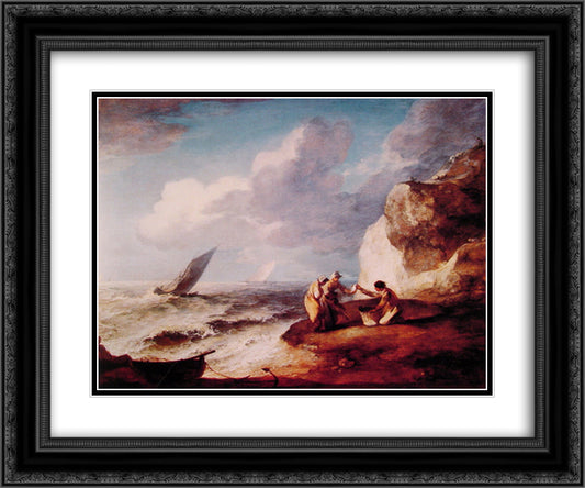 Rocky Coastal Scene 24x20 Black Ornate Wood Framed Art Print Poster with Double Matting by Gainsborough, Thomas