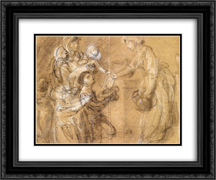 Study For Charity Relieving Distress 24x20 Black Ornate Wood Framed Art Print Poster with Double Matting by Gainsborough, Thomas