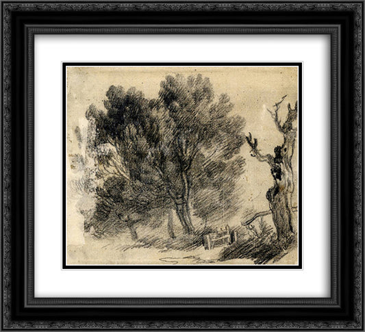 Study of willows 22x20 Black Ornate Wood Framed Art Print Poster with Double Matting by Gainsborough, Thomas