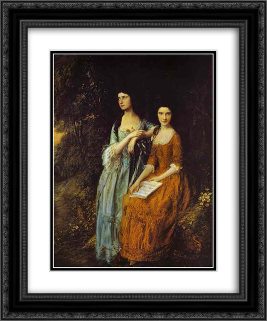 The Linley Sisters (Mrs. Sheridan and Mrs. Tickell) 20x24 Black Ornate Wood Framed Art Print Poster with Double Matting by Gainsborough, Thomas