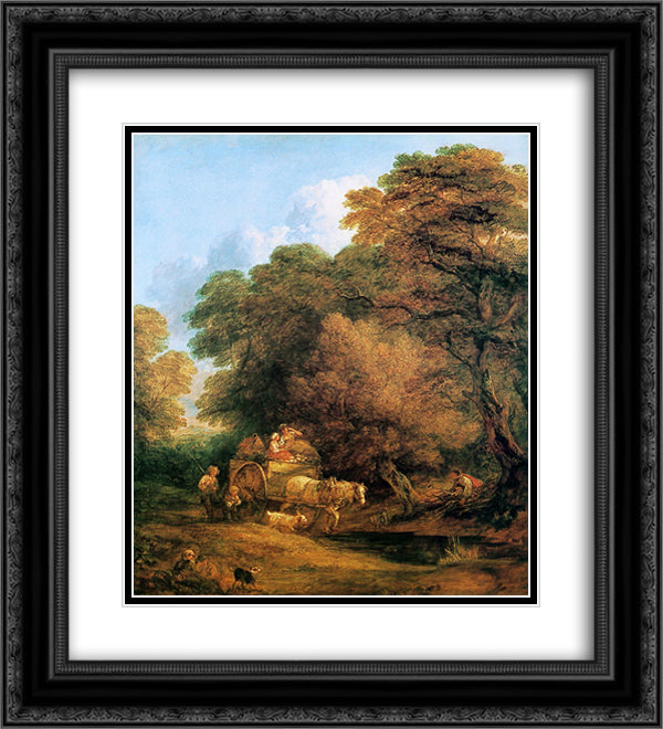 The market cart 20x22 Black Ornate Wood Framed Art Print Poster with Double Matting by Gainsborough, Thomas