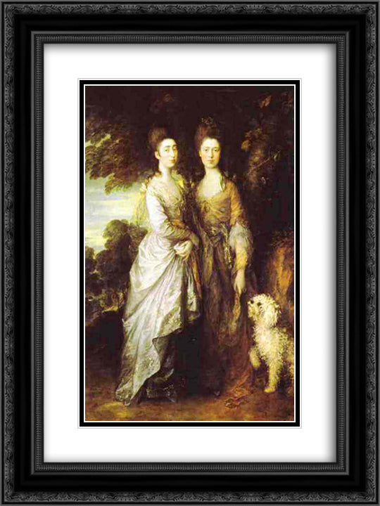 The Painter's daughters 18x24 Black Ornate Wood Framed Art Print Poster with Double Matting by Gainsborough, Thomas