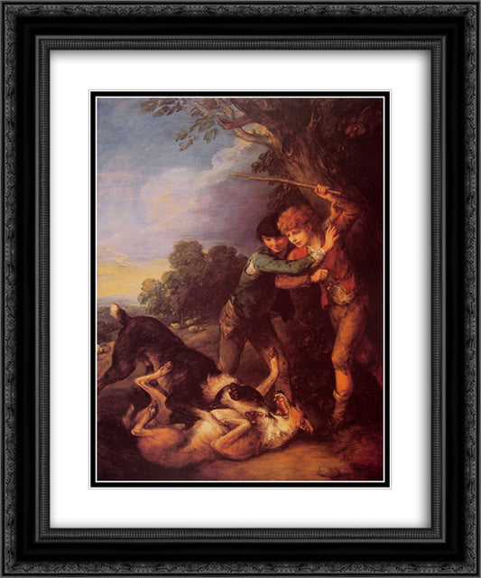 Two Shepherd Boys with Dogs Fighting 20x24 Black Ornate Wood Framed Art Print Poster with Double Matting by Gainsborough, Thomas