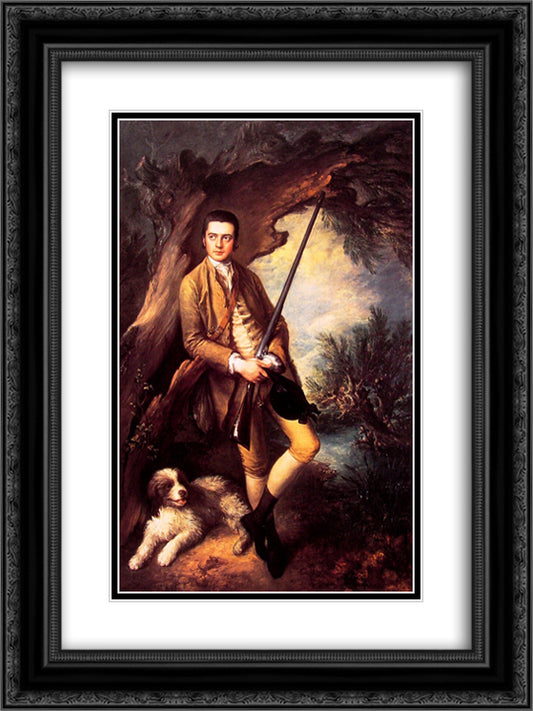 William Poyntz of Midgham and his Dog Amber 18x24 Black Ornate Wood Framed Art Print Poster with Double Matting by Gainsborough, Thomas