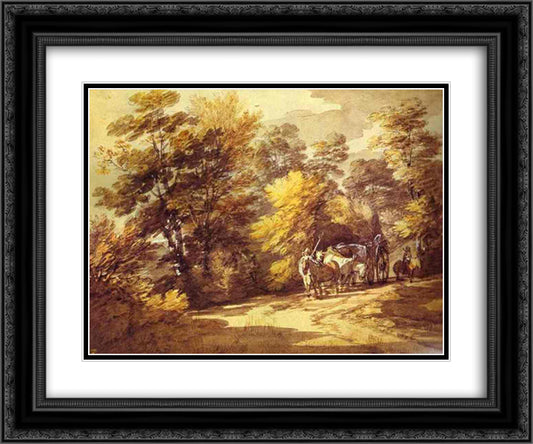 Wooded Landscape with a Waggon in the Shade 24x20 Black Ornate Wood Framed Art Print Poster with Double Matting by Gainsborough, Thomas