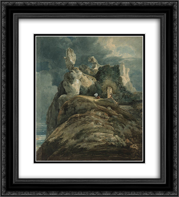 Bamburgh Castle, Northumberland 20x22 Black Ornate Wood Framed Art Print Poster with Double Matting by Girtin, Thomas