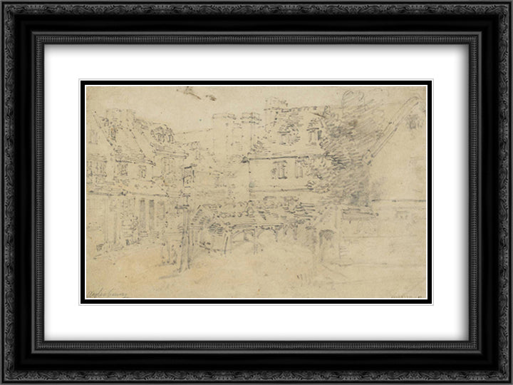 Buildings at Aylesbury 24x18 Black Ornate Wood Framed Art Print Poster with Double Matting by Girtin, Thomas