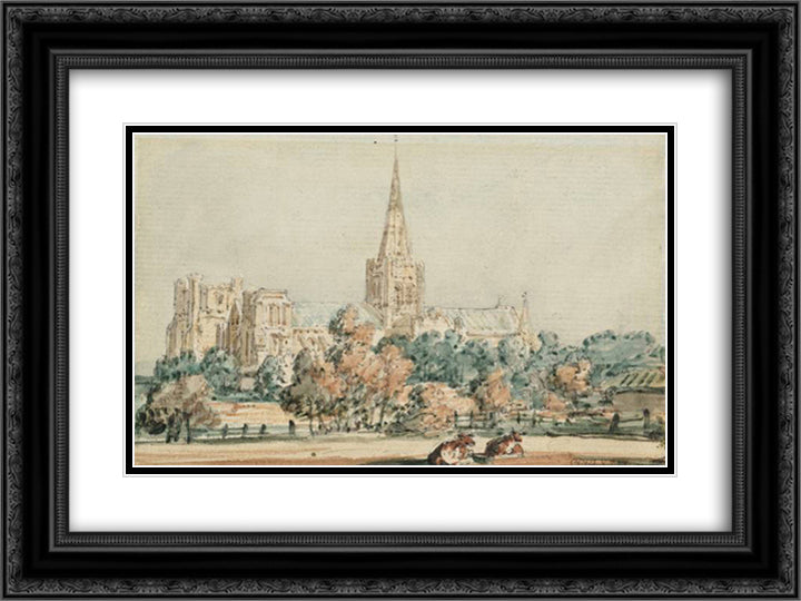 Chichester Cathedral from the South West 24x18 Black Ornate Wood Framed Art Print Poster with Double Matting by Girtin, Thomas