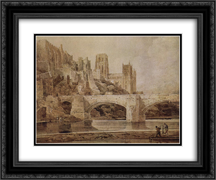 Durham Cathedral and Bridge 24x20 Black Ornate Wood Framed Art Print Poster with Double Matting by Girtin, Thomas