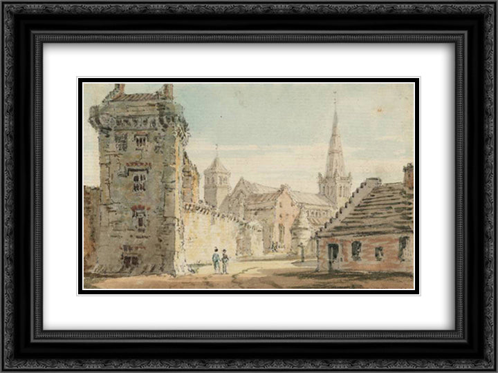 Glasgow High Street, Looking towards the Cathedral 24x18 Black Ornate Wood Framed Art Print Poster with Double Matting by Girtin, Thomas