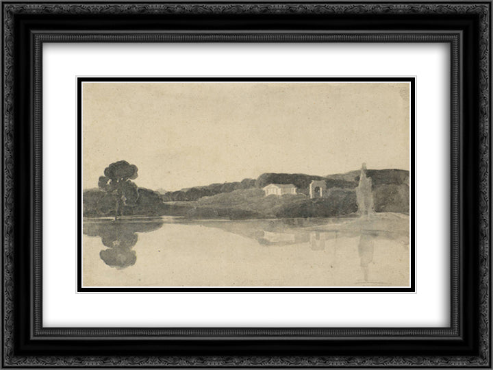In Mr Whitbread's Park. The Doric Temple at Southill, Bedfordshire, Built Circa 1795 24x18 Black Ornate Wood Framed Art Print Poster with Double Matting by Girtin, Thomas