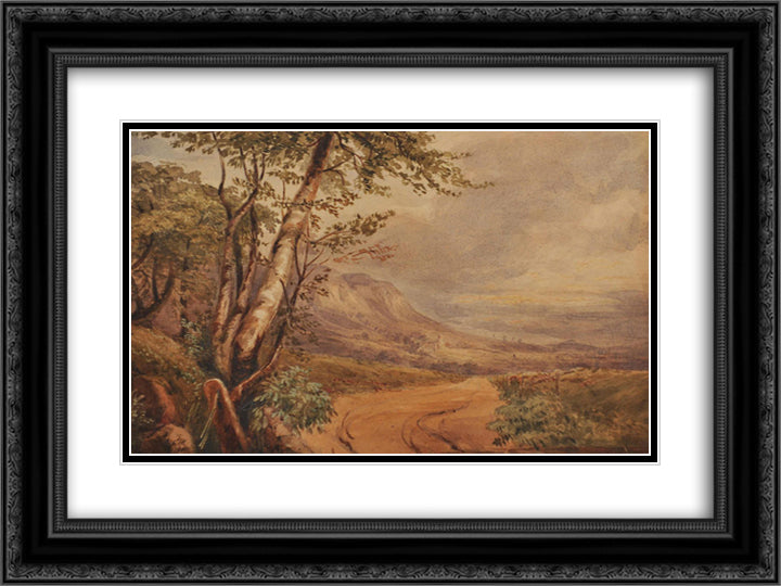In the Scotch Borders (near Dryburgh) 24x18 Black Ornate Wood Framed Art Print Poster with Double Matting by Girtin, Thomas