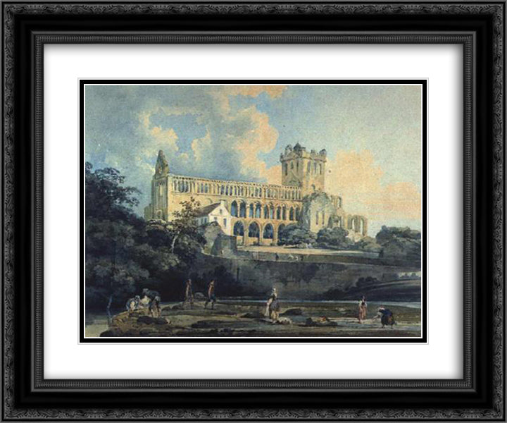 Jedburgh Abbey from the River 24x20 Black Ornate Wood Framed Art Print Poster with Double Matting by Girtin, Thomas