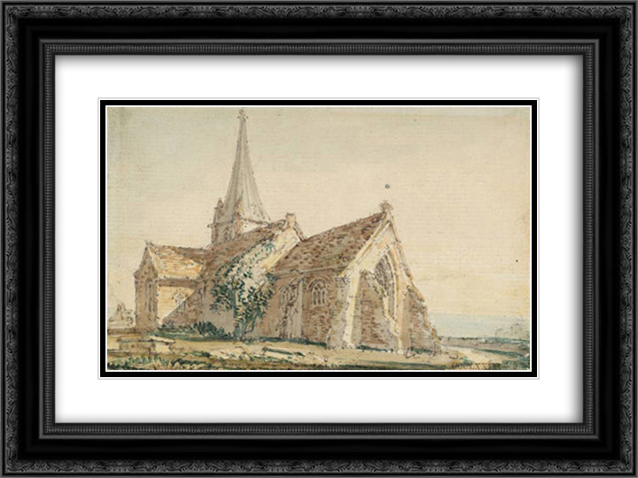 Kidwelly Church, Caermarthenshire 24x18 Black Ornate Wood Framed Art Print Poster with Double Matting by Girtin, Thomas