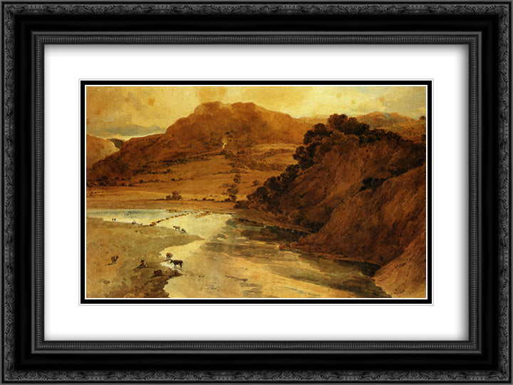 Near Bolton Abbey, Yorkshire 24x18 Black Ornate Wood Framed Art Print Poster with Double Matting by Girtin, Thomas