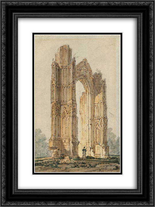 Part of the Ruins of Walsingham Priory 18x24 Black Ornate Wood Framed Art Print Poster with Double Matting by Girtin, Thomas
